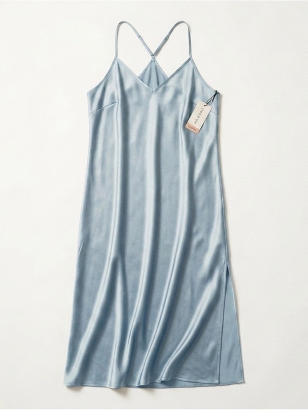 NWT Macy’s State of Day Satin Maxi Slip Nightgown Light Blue - Large